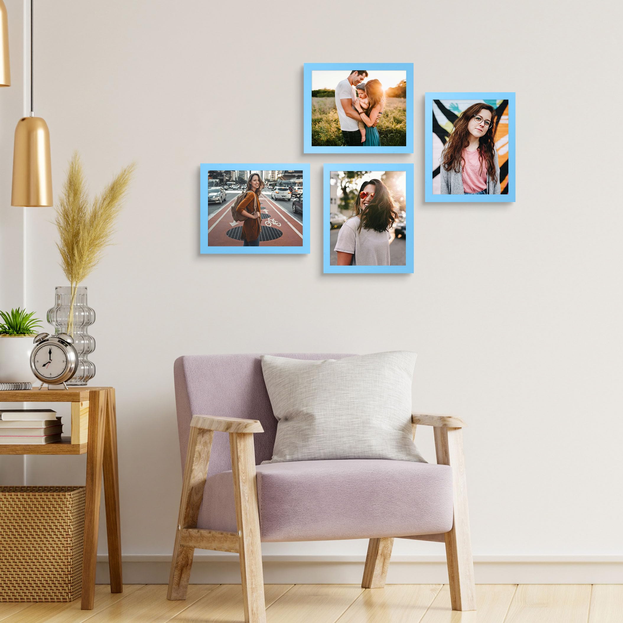 wyooxoo 8x10 Picture Frames Set of 4 Blue Made of Solid Wood Photo Frames Colorful Frame with HD Plexiglass, Wall or Tabletop Di
